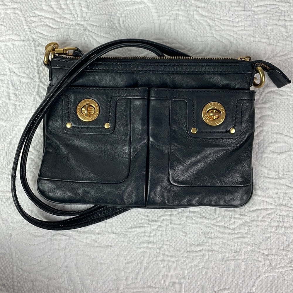 Marc By Marc Jacobs Black Leather Crossbody Bag Brass Turnlock